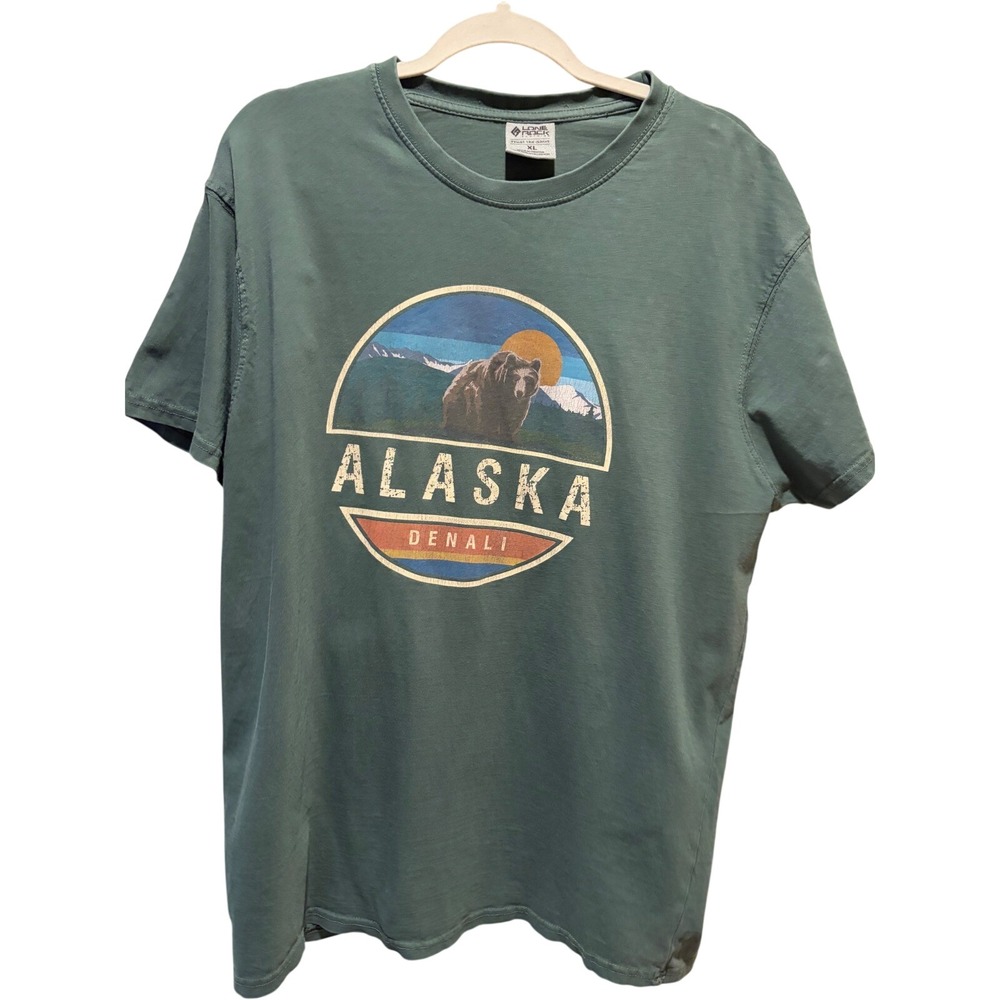 Lone Rock Alaska Denali Grizzly Bear Graphic Tee XL‎ Green Cotton T-Shirt